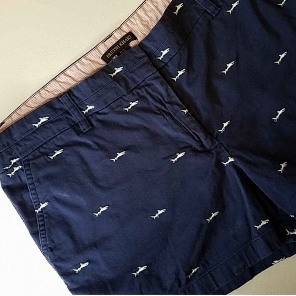 British khaki shark print shorts